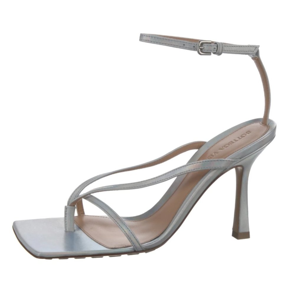 Bottega Veneta Metallic + Silver Leather Sandals - AUTHENTIC